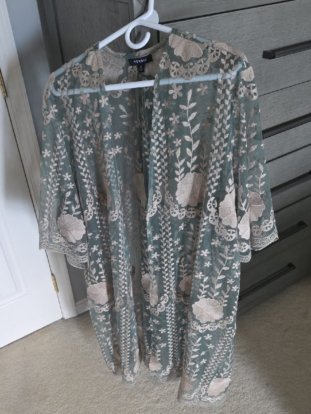 Torrid Sage Green Sheer Floral Lace Duster